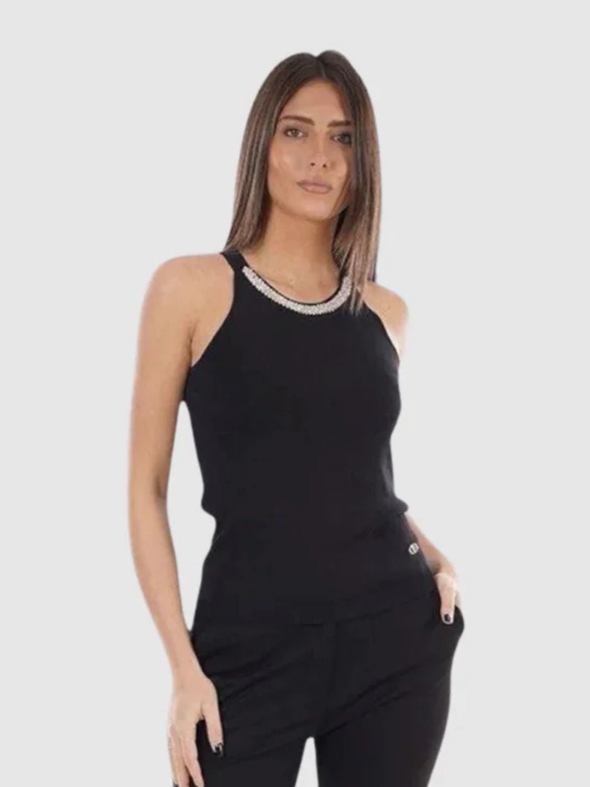Yes Zee - Top In Maglia Con Applicazioni Gioello - Donna - World Fashion