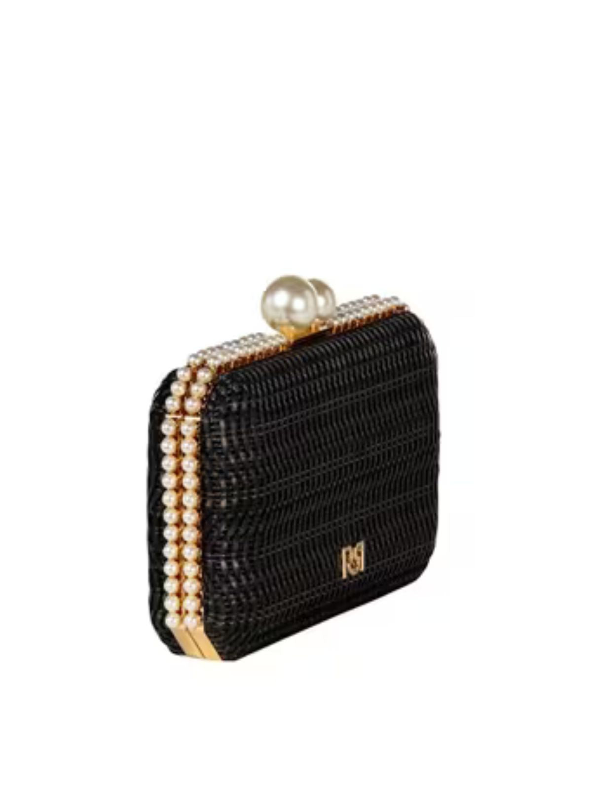 Rinascimento - Pochette Rigida Intrecciata Effetto Paglia Con Rifinitura In Perle E Tracolla Catena Removibile - Donna
