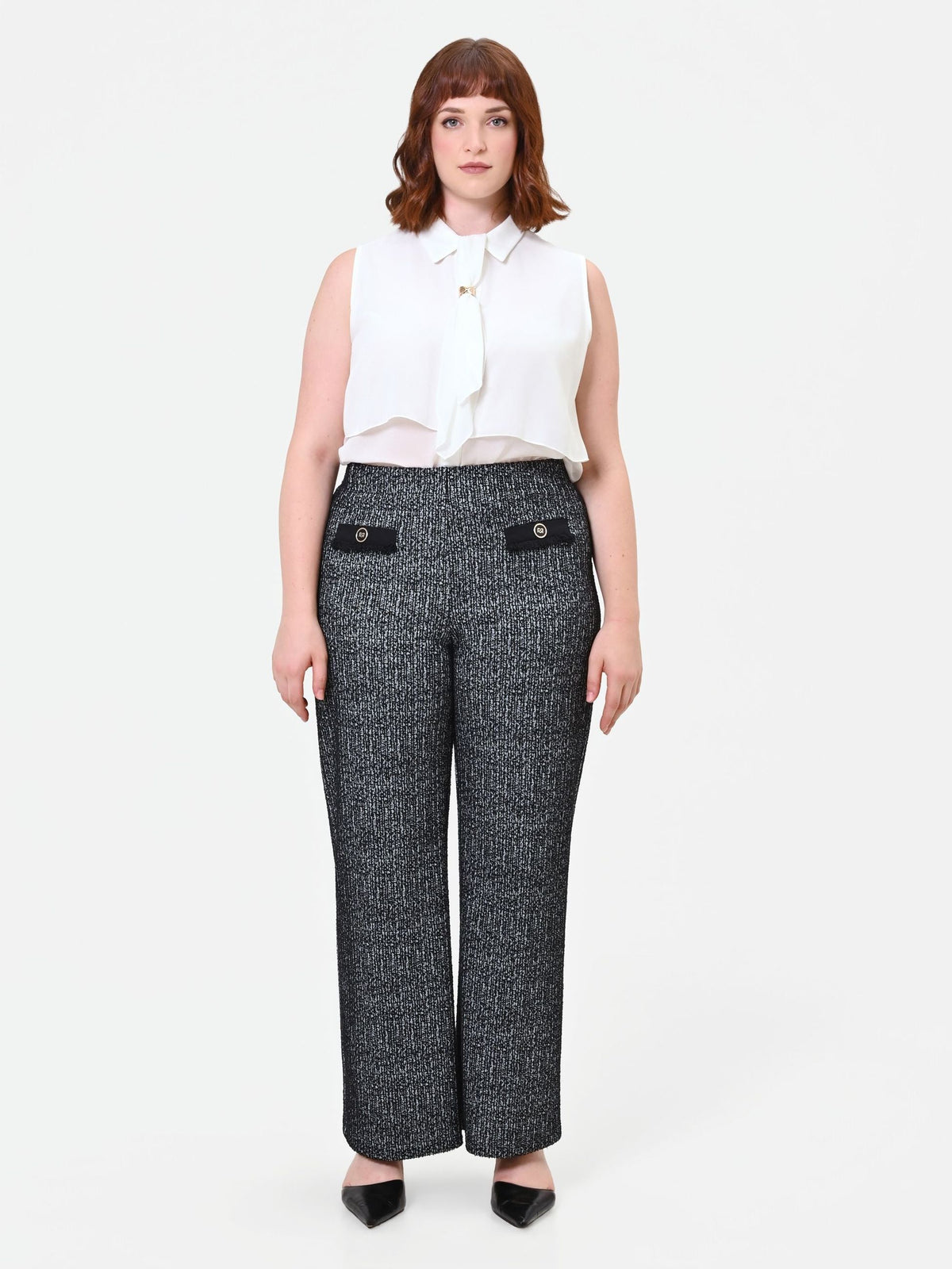 Rinascimento Curvy - Pantalone a gamba dritta in tessuto bouclé - Donna